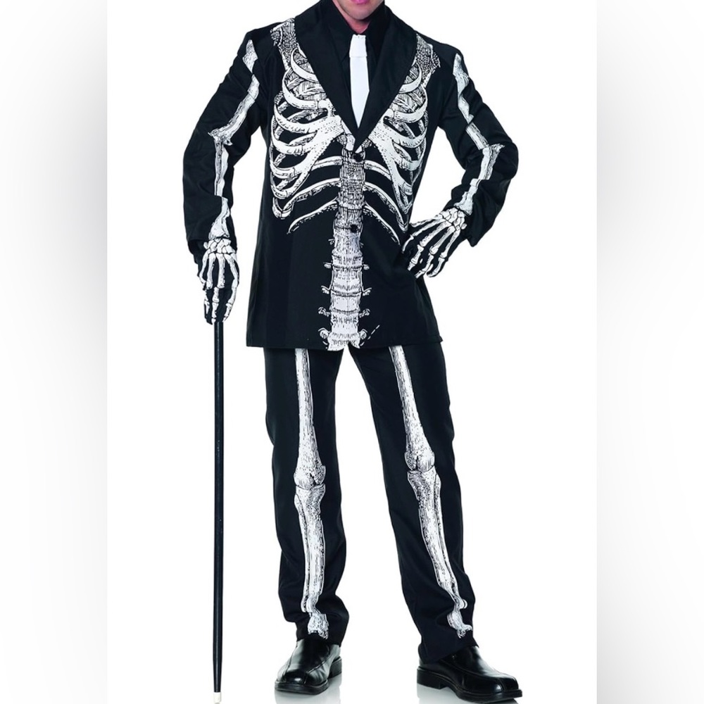Three piece XXL men’s skeleton black white suit